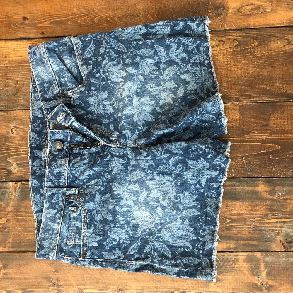 Floral patterned jean shorts